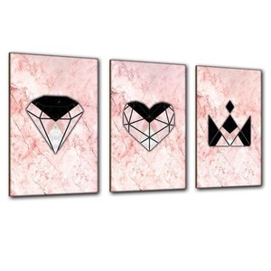 Kit Placas Quadros Decorativos 3 Pçs Mdf 20x30 Rosa Formas 