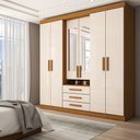 Ver imagem 1 de Guarda-roupa Casal Real 6 Portas 3 Gavetas com Espelho 100% Mdf Cinamomo/off White - Panorama Móveis