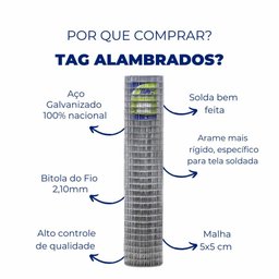 Tela Soldada Tag Malha 5,0x5,0cm Fio 2,00mm Rl 15x1,0m - 8