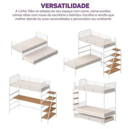 Cama Alta com Escrivaninha Multifuncional em Ferro Aço Carbono Tubular Teko Casatema - 9