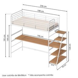Cama Alta com Escrivaninha Multifuncional em Ferro Aço Carbono Tubular Teko Casatema - 3