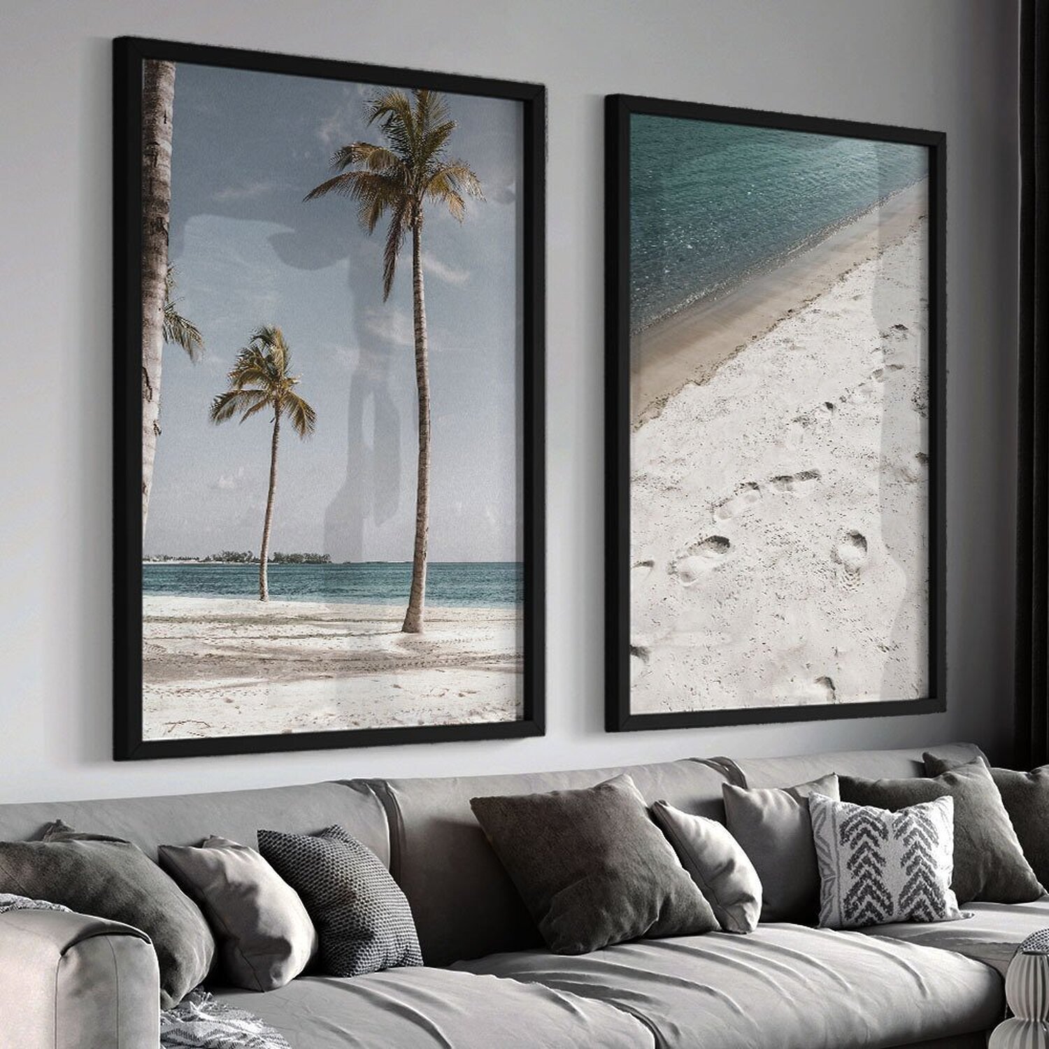 Quadro Decorativo 2 Telas Beira Mar e Coqueiro Diversos Tamanhos - 1