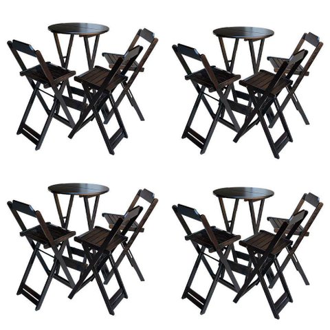 Kit 4 Jogos De Mesa Bistrô De Madeira Dobrável Com 3 Banquetas - Tabaco