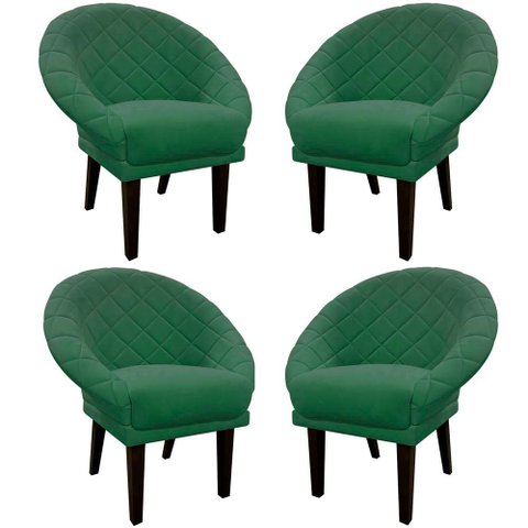 Kit 4 Cadeiras Sala de Estar Liz Veludo Verde