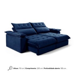 Sofá Retrátil e Reclinável Molas Ensacadas 2,30m Orquídea Vivaro Decor Suede Azul - 9