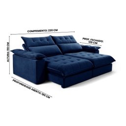 Sofá Retrátil e Reclinável Molas Ensacadas 2,30m Orquídea Vivaro Decor Suede Azul - 3