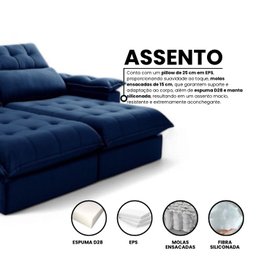 Sofá Retrátil e Reclinável Molas Ensacadas 2,30m Orquídea Vivaro Decor Suede Azul - 4