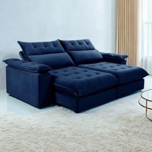 Sofá Retrátil e Reclinável Molas Ensacadas 2,30m Orquídea Vivaro Decor Suede Azul