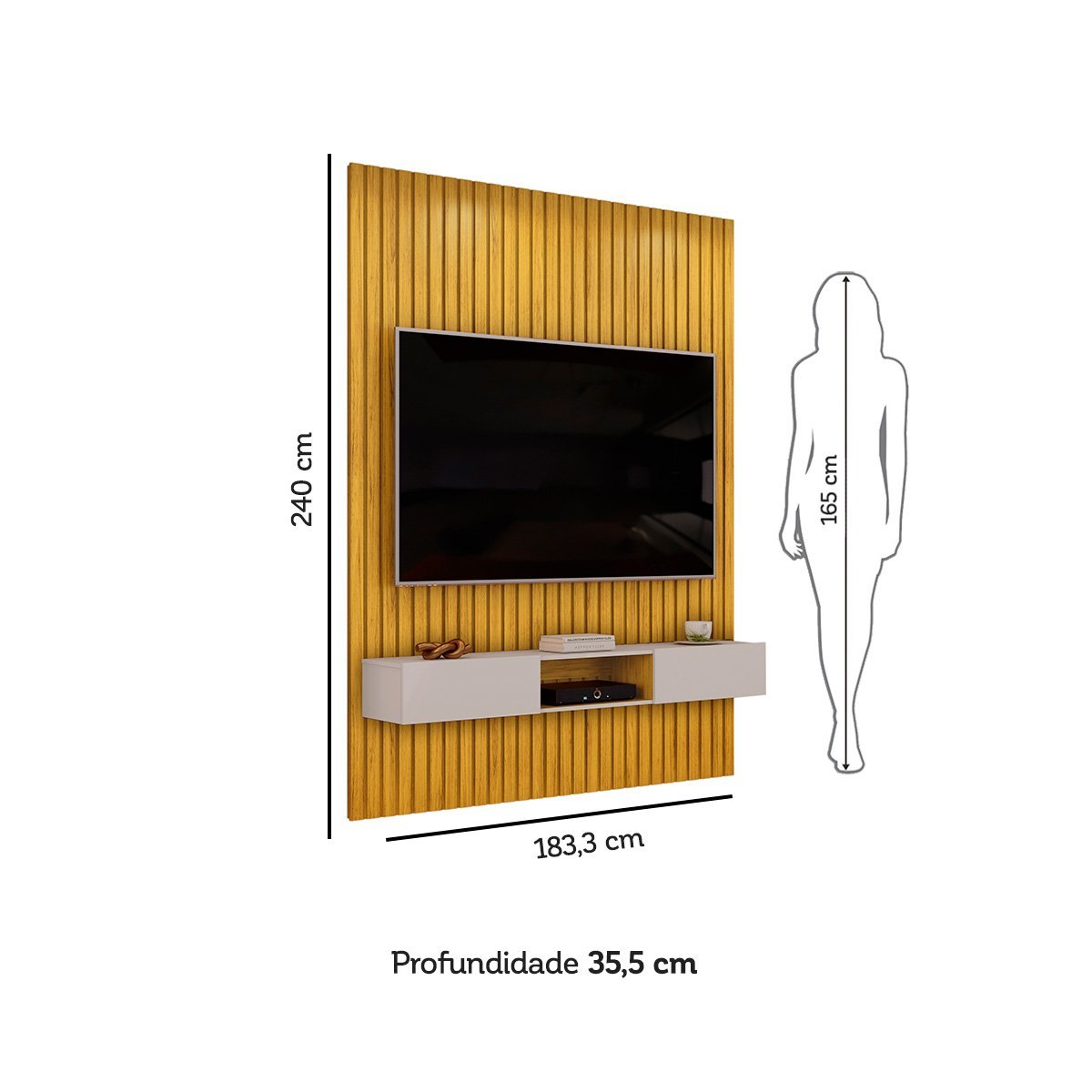 Painel com Bancada para Tv até 65 Polegadas Ripado Trento 183 - 7decormoveis Freijo/off White - 5