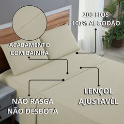 Kit Jogo de Lençol Queen Algodão Percal 200 Fios 4 Peças Tecido Grosso e Macio:palha - 8