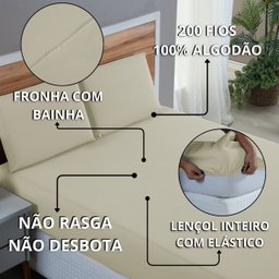 Kit Jogo de Lençol Queen Algodão Percal 200 Fios 4 Peças Tecido Grosso e Macio:palha - 9