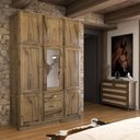 Ver imagem 1 de Guarda-roupa Solteiro Rústico 8 Portas 3 Gavetas Madeira Maciça com Espelho Castanho - Panorama Móve
