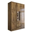 Ver imagem 3 de Guarda-roupa Solteiro Rústico 8 Portas 3 Gavetas Madeira Maciça com Espelho Castanho - Panorama Móve