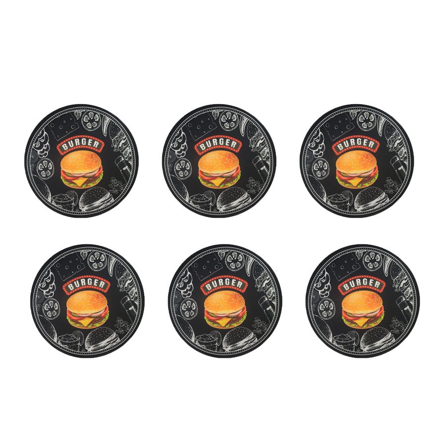 Sousplat Preto Burger Retro Jogo Americano Redondo 6un - 1