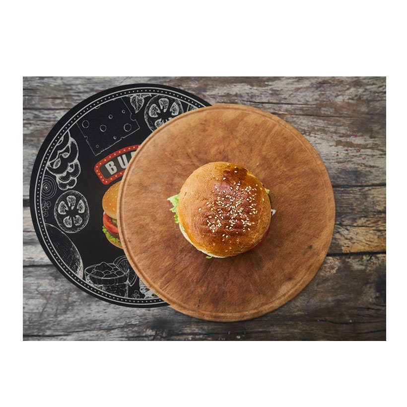 Sousplat Preto Burger Retro Jogo Americano Redondo 6un - 2