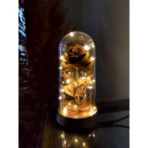 Luminária a Rosa Encantada Dourada Luxo Presente para Namorada Amor Lindo