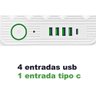 Extensao 5 Tomadas + 4 Usb + Usb-c Filtro de Linha - 6