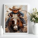 Ver imagem 2 de Quadro Decorativo Criança Cowboy com Cavalo 33x24cm - com Vidro:moldura Preta
