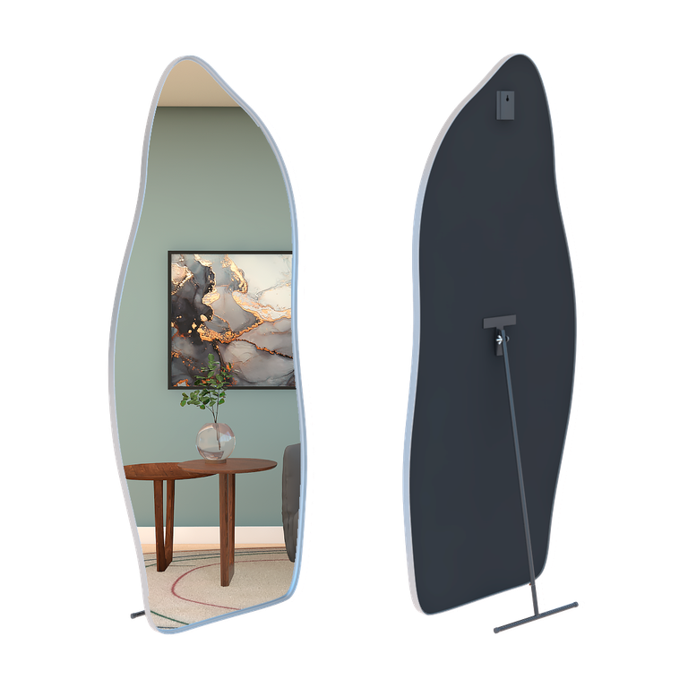 Espelho Grande Corpo Inteiro com Moldura Metal Orgânico 170x70cm com Suporte de Chão Espelho Grande Corpo Inteiro com Moldura Metal Orgânico 170x70cm com Suporte de Chão