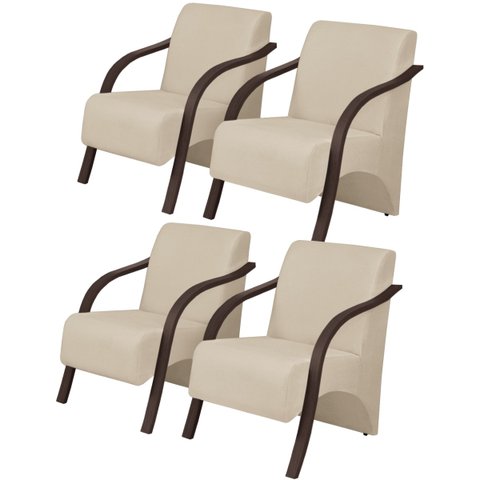 Kit 4 Poltronas Decorativas 1 Lugar Vênus Braço Pé Madeira D Salla Suede Bege