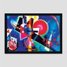 Quadro Kandinsky Em Azul Vinil Moldura Preta 63X42Cm - 1