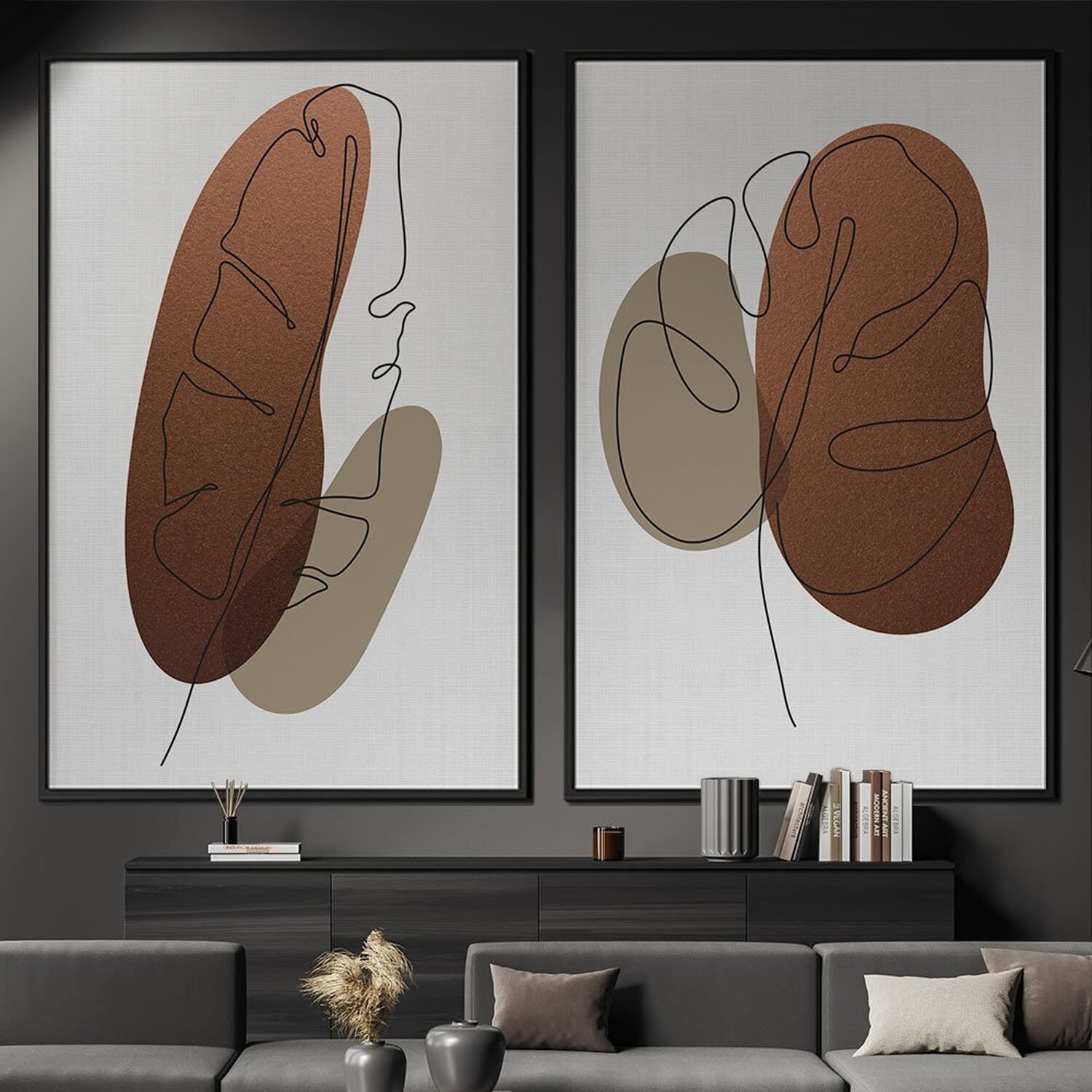 Quadro Decorativo 2 Telas Folhagem Cobre Diversos Tamanhos - 1