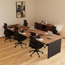 Ver imagem 1 de Mesa Escritório Estação 6 Lugares 3,60 M Pé Painel Nog Pr F5 Cor:nogal com Preto