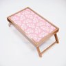 Bandeja Para Café Da Manhã Estampa Fundo Rosa e Flor Branca 40x25cm Marrom - 1