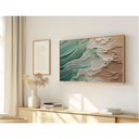 Ver imagem 1 de Quadro Decorativo N°195 105x60cm - Panorâmico - Mar - Ondas Verde e Bege - Madeira Clara - Rollflex