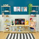 Ver imagem 1 de Kit Sala de TV de Ferro e Madeira Industrial Pequeno e Duas Estantes Torre Slim Natural e Branco