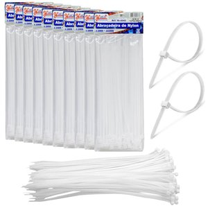 1000 Enforca Gato Fita Lacre de Nylon 4,8x300mm Cinta Plástica Hellerman 30cm Branco