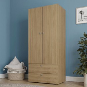 Guarda-Roupa 2 Módulos 2 Portas 3 Prateleiras 2 Gavetas Frame CabeCasa MadeiraOriginals