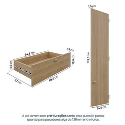 Guarda-Roupa 2 Módulos 2 Portas 3 Prateleiras 2 Gavetas Frame CabeCasa MadeiraMadeira - 7