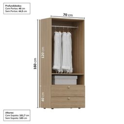 Guarda-Roupa 2 Módulos 2 Portas 3 Prateleiras 2 Gavetas Frame CabeCasa MadeiraMadeira - 5