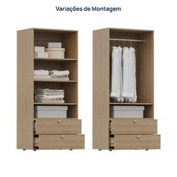 Guarda-Roupa 2 Módulos 2 Portas 3 Prateleiras 2 Gavetas Frame CabeCasa MadeiraMadeira - 12