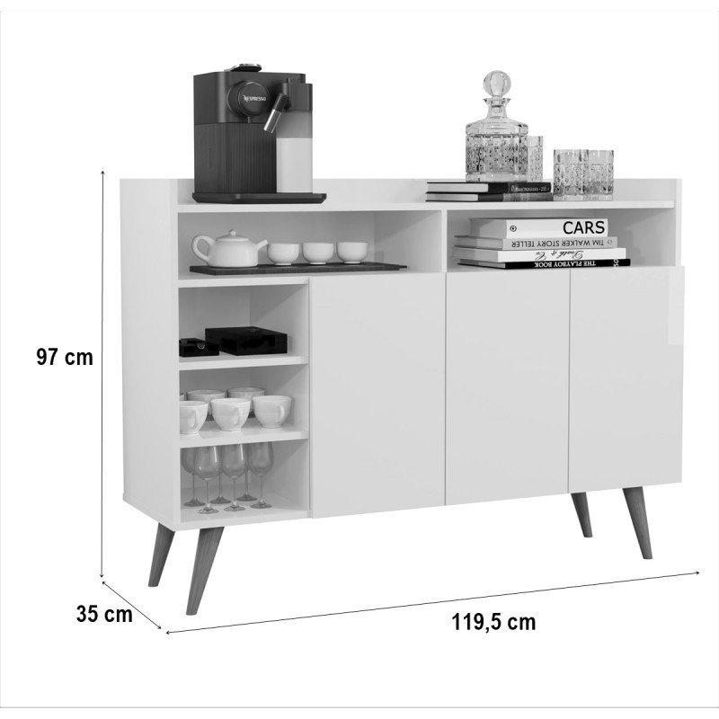 Cantinho Do Café/Aparador/Buffet Celta Retrô 3 Porta - Cores Cor:Branco - 5