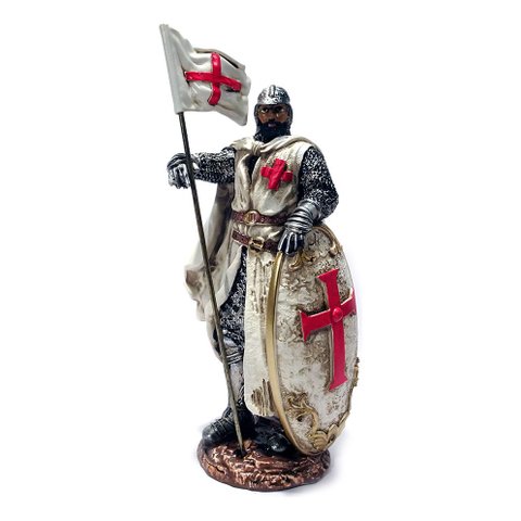 Cavaleiro Medieval Templario com Bandeira 00063 Prateado