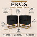 Ver imagem 2 de Kit Mesa Cabeceira Eros Preta Estilo Industrial 60cm Moderna Casal Dourado