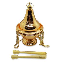 Turíbulo Incensário Defumador Dourado Metal Brilhante 30 Cm - 6