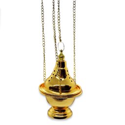 Turíbulo Incensário Defumador Dourado Metal Brilhante 30 Cm - 1