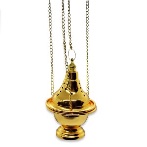 Turíbulo Incensário Defumador Dourado Metal Brilhante 30 Cm