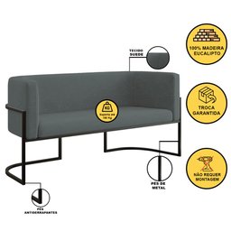 Sofá Namoradeira 2 Lugares Moderna Base Metal Black – Balaqui Cor:cinza - 2