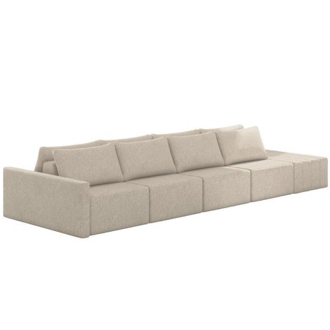 Sofá Ilha Modular para Sala 432cm com Puff Dublin K01 Linho Bege