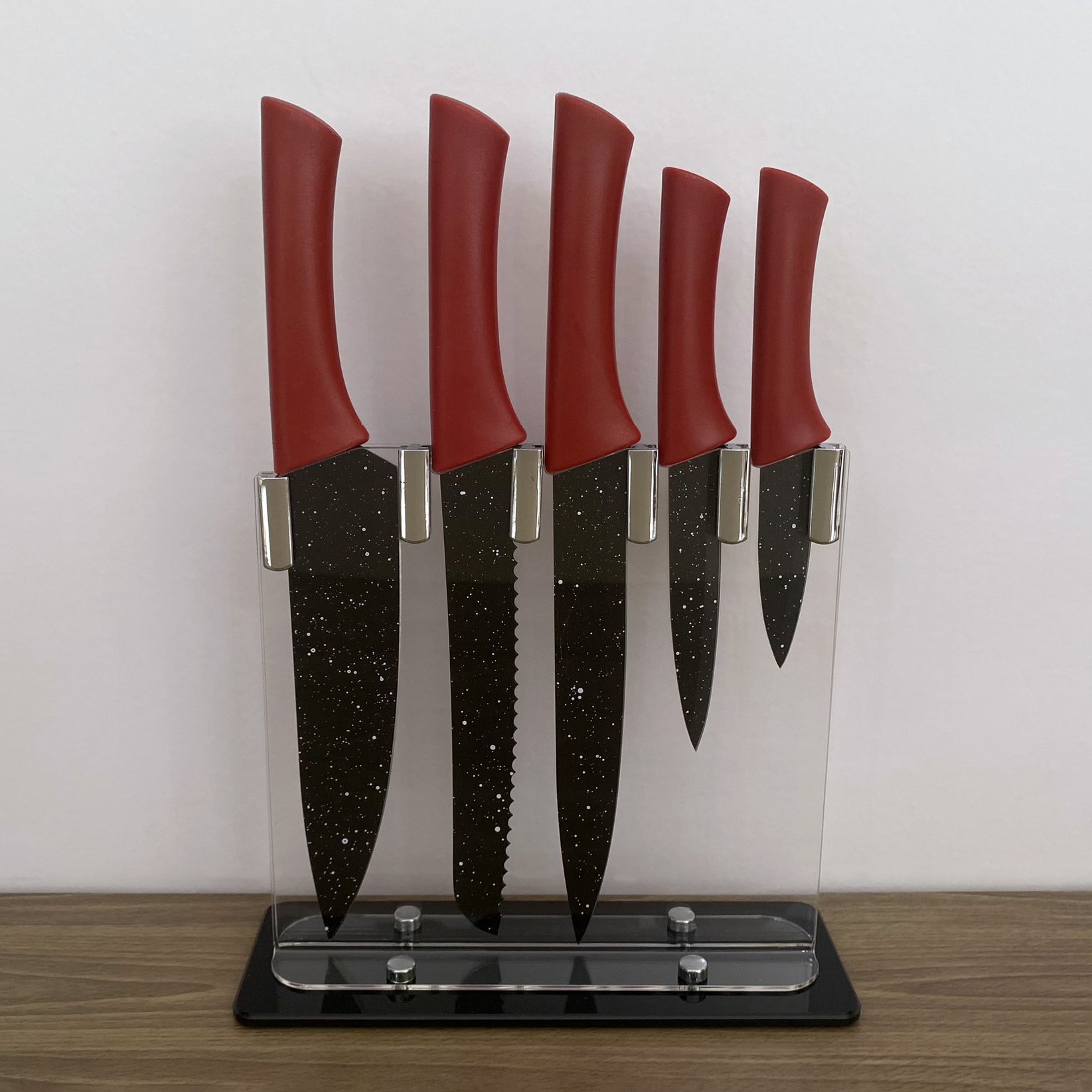 Conjunto de Facas Vermelhas C/ Suporte Gourmet