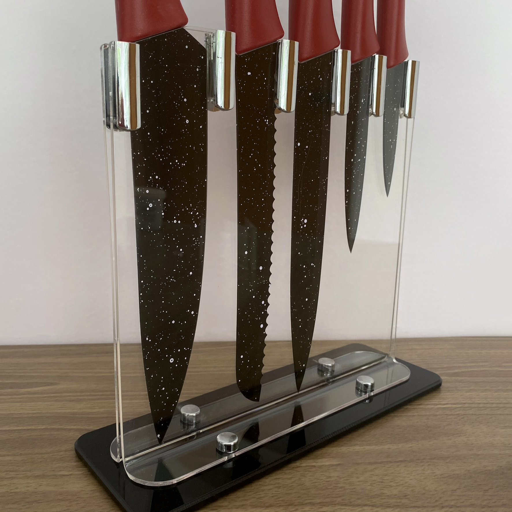 Conjunto de Facas Vermelhas C/ Suporte Gourmet | MadeiraMadeira