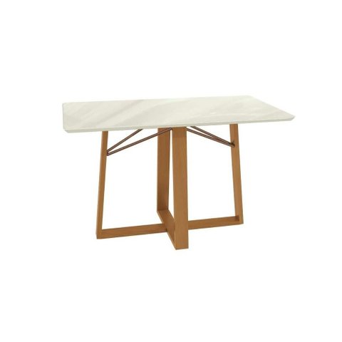 Mesa Multiuso Cozinha Elma Premium Madeira Maciça c/ Tampo Madeirado c/ Vidro 160x90cm Carvalho/Off