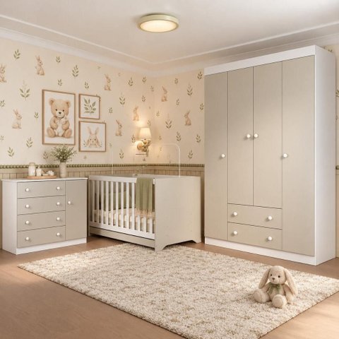 Quarto de Bebê Completo com Berço Americano 3 em 1 e Colchão Incluso Flor Multimóveis MP4948