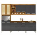 Ver imagem 4 de Cinza Cozinha Modulada MDF com Portas de Vidro Burguesa Marrom/Freijó/Cinza - Nesher