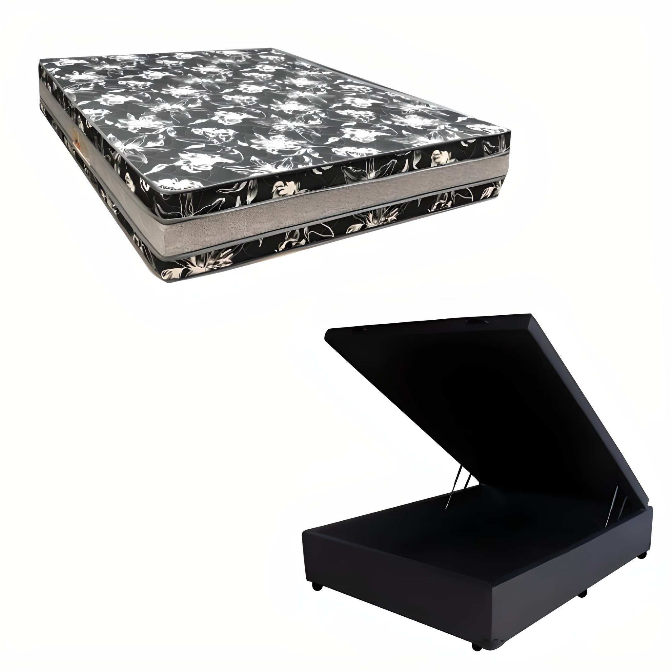 Cama Base Box Baú Casal Super Black Sintético Preto + Colchão Casal Super Black D33 28x138x188 - 1