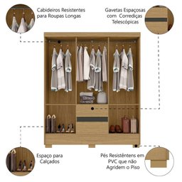 Guarda Roupas Casal 6 Portas 2 Gavetas Coimbra Aramóveis Madeirado/grafite - 5